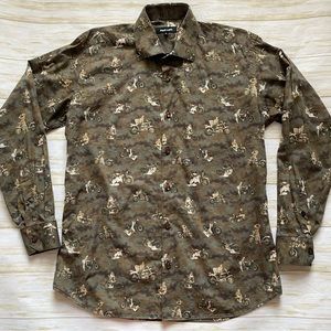 Jared Lang Motorcycle Pin Up Girl Button Front Shirt